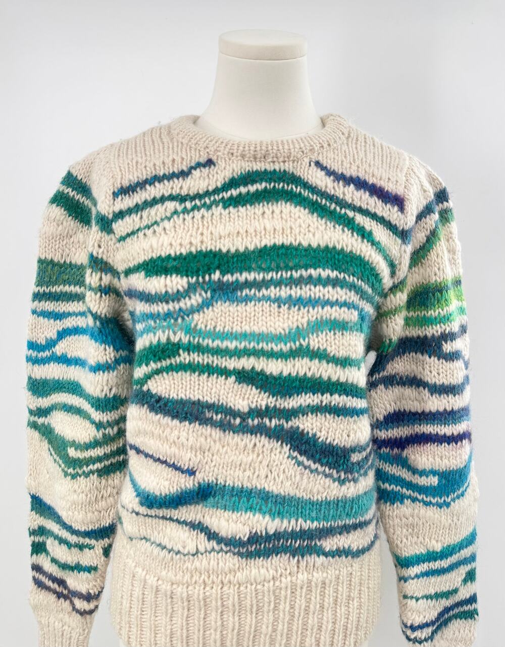 Isabel Marant Serena Jumper Ivory Blue Green Wool Sweater Pullover Knit S
